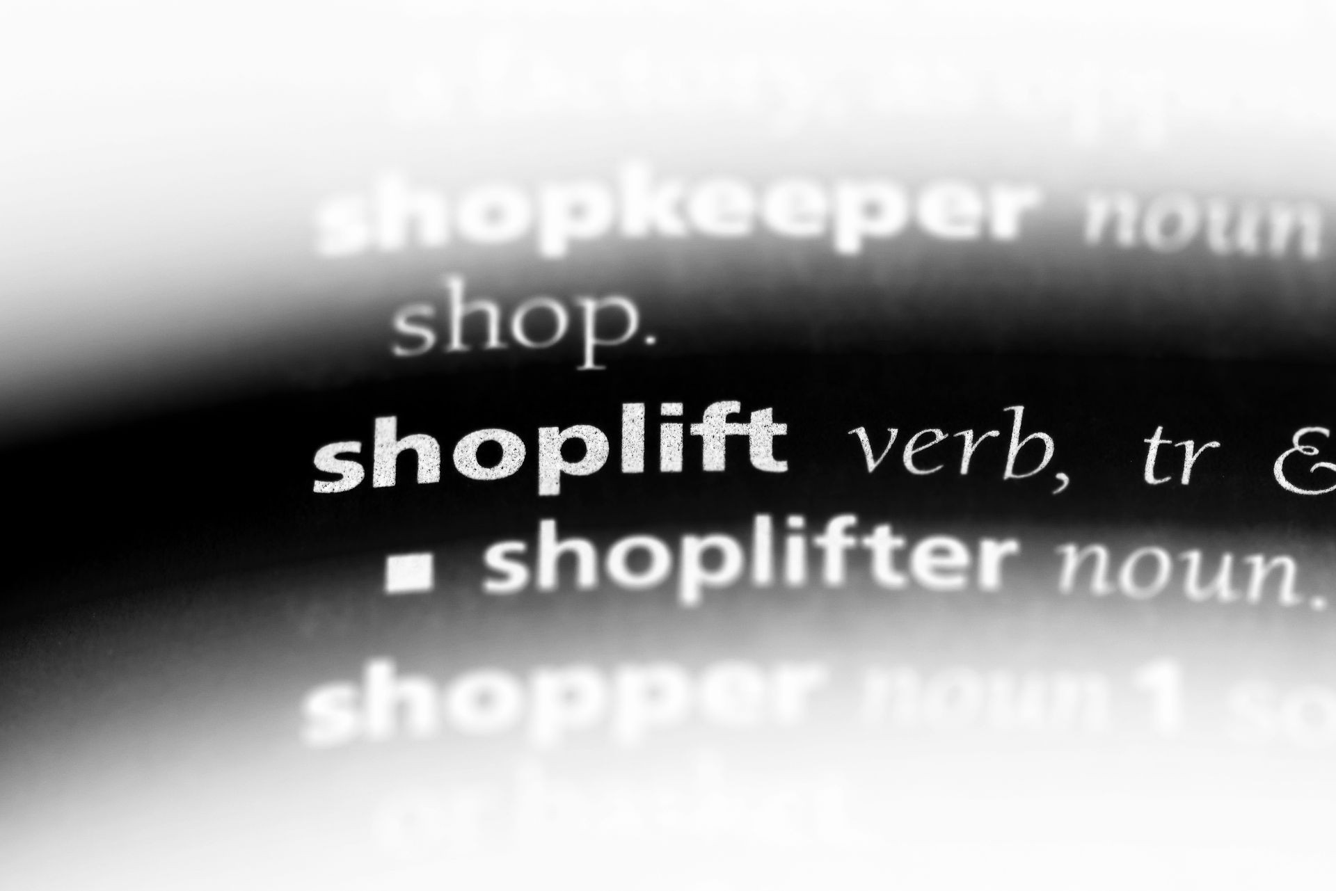 shoplifter word in a dictionary. shoplifter concept.